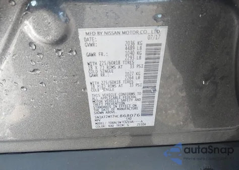 2017 Nissan Rogue Sl from USA, damaged, VIN 5N1AT2MT7HC868076
